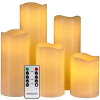 MONZANA 5x LED Kerzen mit Timerfunktion flackernde Flamme Fernbedienung 5 Größen Dimmbar elektrische Echtwachs Kerzen Batterie Groß Warmweiß ø7,5cm