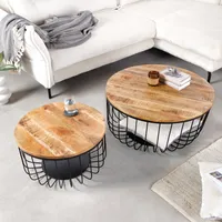 riess-ambiente 2er Set Couchtische STORAGE 70cm natur Mangoholz mit Stauraum Metall schwarz rund Beistelltisch Tisch