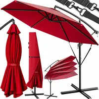 KINGSLEEVE® Sonnenschirm UV Schutz 80+ Ø 300 cm Groß mit Ständer Schutzhülle Windsicherung Neigbar Rund Kurbel Garten Balkon Ampelschirm Rot