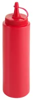 Contacto Quetschflasche 250 ml, Ø5 x H19cm, Ketchupflasche, Kunststoff, Schraubdeckel und Verschlusskappe, unbedruckt, spülmaschinengeeignet, rot