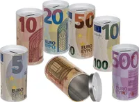 Metall-Spardose, €-Noten,