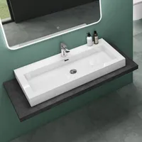 Mai & Mai Waschbecken Hänge-Waschtisch Aufsatz-Waschschale Mineralguss Weiß 1 Armaturenloch rechteckig Breite: 100 cm col18