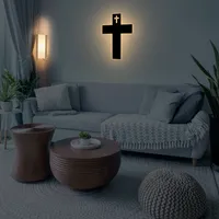 Schlummerlicht LED, Kreutz, Christusstatue Lasergravur Nachtlicht Geschenk für Mama Papa Mutter Vater Oma Opa in Schwarz #85