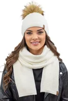 Vivisence damen bommelmütze und schal set warm kopfbedeckung und halsbedeckung an winter und herbst warm dick, wintermütze mit bommel, winterset für frauen, hergestellt in der eu, ecru, einheitsgröße