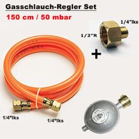 Gasschlauch Druckminderer + Übergang 1/2"R x 1/4"lks Adapter für Gaskocher Grill