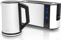 Arendo Frühstücksset, Wasserkocher mit Temperatureinstellung, Edelstahl, 2200W, 1,5L + Toaster 2 Scheiben, Langschlitztoaster 2 Scheiben, Langschlitz, 1000W, Weiß