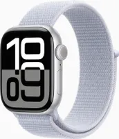 Apple Watch, Series 10, CELL, silber, 42mm, Aluminiumgehäuse, Sport Loop wolkenblau