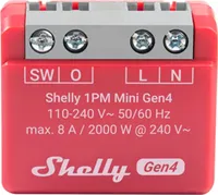 Shelly 1PM Mini Gen4, Mądry przełącznik, Bezprzewodowy, Plastik, 30 m, 50 m, Czerwony