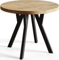 Runder Esszimmertisch OVO, ausziehbarer Tisch Durchmesser: 90 cm bis 190 cm, Wohnzimmertisch Farbe: CRAFT, mit Holzbeinen in Farbe Schwarz