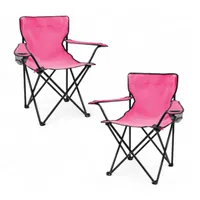 Camping Klappstuhl mit Getränkehalter 2er Set - pink - Campingstuhl klappbar mit Tragetasche - Stuhl faltbar für Festival Freizeit Garten Angler Sessel Belastbarkeit bis 100 kg