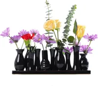 Jinfa Handgefertigte kleine Keramik Deko Blumenvasen Set aus 10 Vasen in schwarz