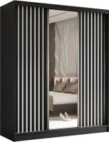 BEAUTYSOFA Schrank mit Lamellen HELIX 180cm - Kleiderschrank im modernes Stil Garderobe mit Schwebetüren & Spiegel (Schwarz + Weiß)