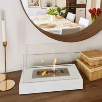 Selsey CERIN - Tischkamin / freistehender Biokamin in Weiß Struktur aus Edelstahl und Glas mit rechteckig, 22 cm hoch