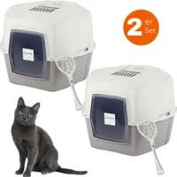 2x Große Eck Katzentoilette Katzenklo Ecke mit Deckel geschlossen XXL Ecktoilette Katzen Haubentoilette Filter Schaufel Doppelpack Sparpaket
