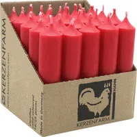 Stabkerzen aus Paraffin, 100/22 mm, Weihnachtsrot, KERZENFARM HAHN, Brenndauer ca. 4h, 25 Stück pro Verpackung