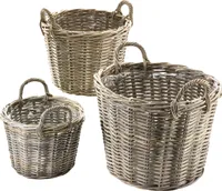 Kobolo Übertopf Blumentopf Blumenkorb Pflanzkorb - Rattan - 3er Set - In-/Outdoor - Grau - Pflanztopf Garten Deko Blumenkübel Kräuter Blumen Korb