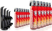 XENOTEC Premium Feuerlöschspray – 12 x 750ml – 4 Wandhalter - Stopfire – Autofeuerlöscher – REINOLDMAX – inklusive Wandhalterung schwarz – wiederverwendbar