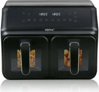 alpina Heißluftfritteuse 2 Kammern 8L Airfryer mit Digitaldisplay - Air Fryer mit Timer und Temperatur 60 bis 200℃ - Heißluftfritteuse XXL mit 8 Kochprogrammen und Sichtfenstern - Schwarz