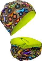 HECKBO Kinder Jungen Mädchen Beanie Mütze & Loop Schal Set - für Frühling, Sommer, Herbst & Winter - Wendemütze Monster Truck- 2 bis 8 Jahren - 95% Baumwolle - weiches pflegeleichtes Stretch-Material