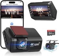 Dashcam Auto Vorne Hinten 4K+1080P, WiFi Dash Cam 3 Zoll LCD Anzeige mit 64GB SD Karte, Dual Auto Kamera mit APP Steuerung, Super Nachtsicht