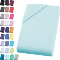 Jersey Spannbettlaken 180-200x220 cm + 40cm Bpxspringbett Spannbettuch 100% Baumwolle Bettlaken, Aqua Blau