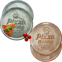 4x Pizzateller creme & grün Ø33cm 4 Personen XL-Teller Dekor Platte Schrift