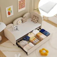 okwish Schlafsofa Daybett 90x200cm mit Ausziehbarem Unterbett 90x190cm und Lattenrost aus Holz, Tagesbett Kinderbett Jugendbett(Mit Matratze)- Beige