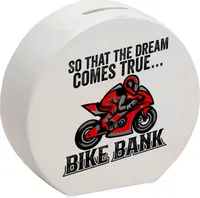 Bike Bank Spardose mit Spruch und Motorrad in rot