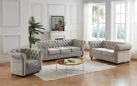 Couchgarnitur 3+2+1 - Samt - Hellgrau - CHESTERFIELD