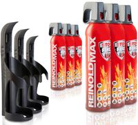 XENOTEC Premium Feuerlöschspray – 6 x 750ml – 3 Wandhalter - Stopfire – Autofeuerlöscher – REINOLDMAX – inklusive Wandhalterung schwarz – wiederverwendbar