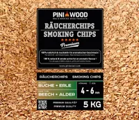 PINI 5 Kg Räucherchips Buche und Erle gemischt 4-6 mm Smoking Chips Räucherspäne 18 Liter