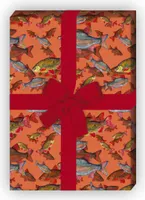 Edles Geschenkpapier mit Fischen unter Wasser auf orange - G7547, 32 x 48cm