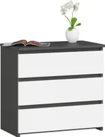 Nachttisch AKORD CL3 Graphitgrau mit 3 Schubladen Front Weiß B60 x H57 x T35 cm