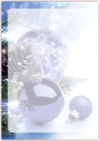 Motivpapier Briefpapier (Weihnachten-5178, DIN A4, 25 Blatt) - Weihnachtspapier blaue Weihnachtskugeln auf Schnee im Tannengrün mit Zapfen
