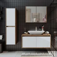 Roomart Badmöbel Set ATLANTIC 4-teilig, In 5 Farben,  100 cm Unterschrank mit Keramikwaschbecken in 4 Farben - Spiegelschrank - Hochschrank