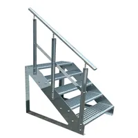 Gitterrost Stahl Freistehende Treppe 5 Stufen Verzinkt + Geländer Links - (L x B x H) 101cm x 140cm x 95cm