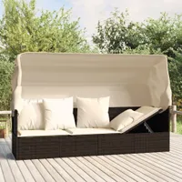 Outdoor-Loungebett Mit Dach Und Kissen Poly Rattan – Braun und Creme