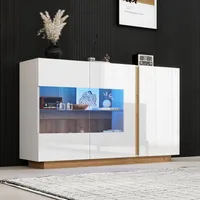 MODFU Hochglanz Kommode Sideboard mit 3 Türen, Schrank Buffet mit Glas, Flurschrank für Wohnzimmer, Schlafzimmer Weiß