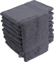 Waschhandschuhe Waschlappen 10er Set Anthrazit / Dunkelgrau 100 % Baumwolle Frottee 500g/m² 16x21