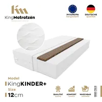 Kindermatratze KingKINDER PLUS 90x200x12cm aus hochwertigem Kaltschaum | Rollmatratze mit waschbarem Bezug und Kokosmatte | H3/H4