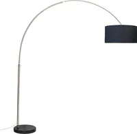 QAZQA - Modern Bogenleuchte I Bogenlampe I Lampe I Leuchte stahl I nickel matt Stoffschirm schwarz 50 cm - XXL I Wohnzimmer - Stahl Länglich - LED geeignet E27