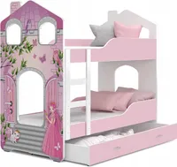 MEBLITO Kinderetagenbett mit grafiken Horman  mit Leiter und Bettkasten mit matratze 160x80 cm, Grafik: Rosa Prinzessin