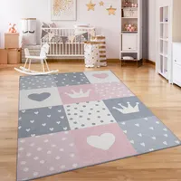 Teppich Kinderzimmer Kinderteppich Kurzflor Rutschfest Herzen Sonne Regenbogen Grösse 120x160 cm