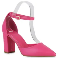 VAN HILL Damen Spitze Pumps Blockabsatz Klassische Abend-Schuhe 840140, Farbe: Fuchsia, Größe: 39