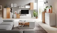 Wohnzimmer-Set Wohnwand 7-teilig weiß gold craft oak 76385362