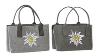 GILDE Tasche, rechteckig, "Edelweiß", Edelweißmotiv, Filz, dunkelgrau, hellgrau, , 2 Stück wie abgebildet, L. 24 cm, B. 40 cm, H. 26 cm 42436