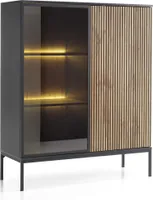 Vitrine Sento Wt104 Schrank Vitrinenschrank 104X126X39Cm Mit Led Wohnzimmerschrank Schwarz/Wotan Eiche