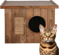 Springos® Katzenhaus aus Holz Outdoor Katzenhütte 49,5 x 58 x 36 cm Tür mit Lamellen Flachdach Wetterfest Isolierte Wände winterfest isoliert