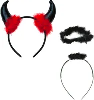 Oblique Unique Haarreifen Set Teufel Engel Heiligenschein schwarz Haarreif für Halloween Fasching Karneval
