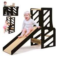 Yellies Lernturm - Lernturm Küchenhilfe - Küchenturm - Montessori Lernturm - 3 in 1 - klappbar - inkl. deutscher Anleitung - Holz schwarz